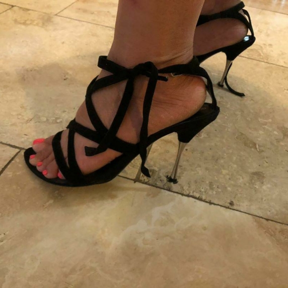 Black suede strap sandals metal heel - Picture 10 of 10